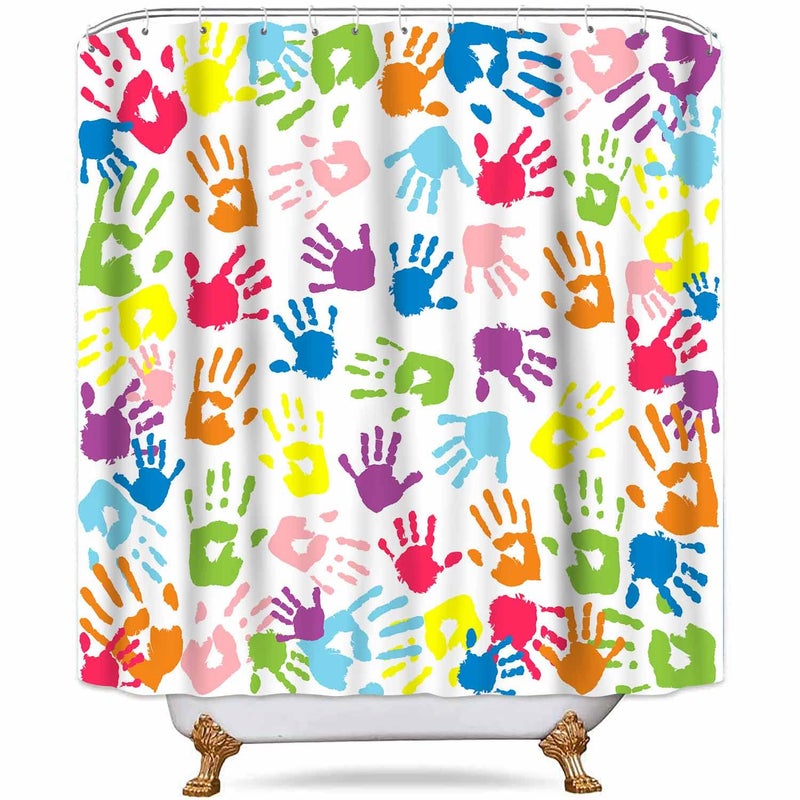NTETSN Handprint Bathroom Curtain Watercolor Rainbow Color Bathroom Curtain for Kids Bathroom Curtain, Washable Polyester Fabric Shower Curtains, 72 X 72 Inches,LYNT128-72 - Image 1